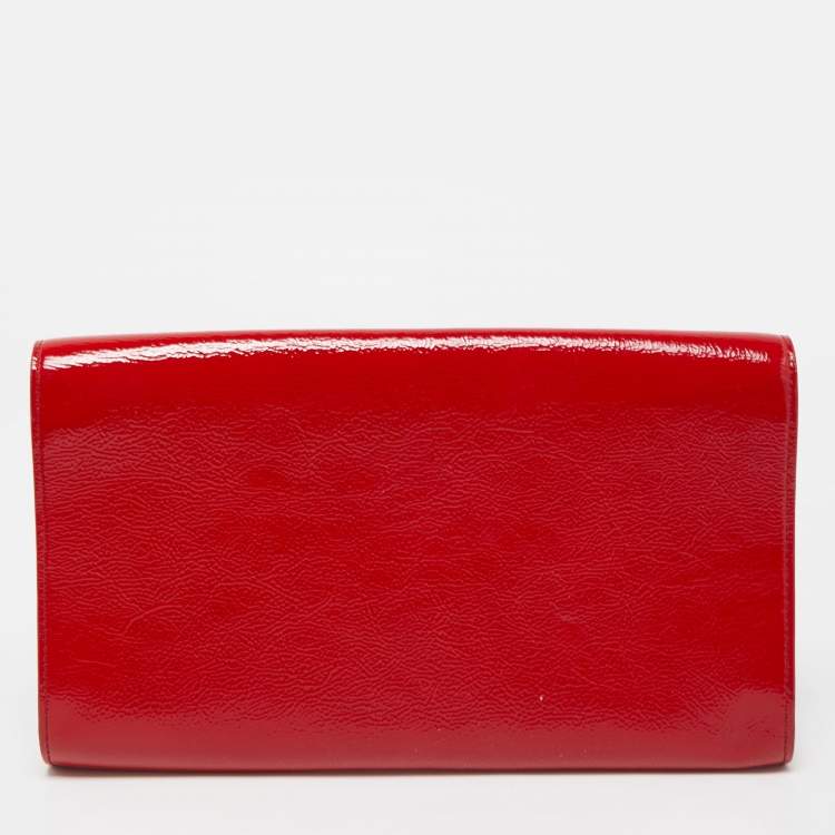 Pre Owned Yves Saint Laurent Red Patent Leather Belle De Jour Flap Clutch