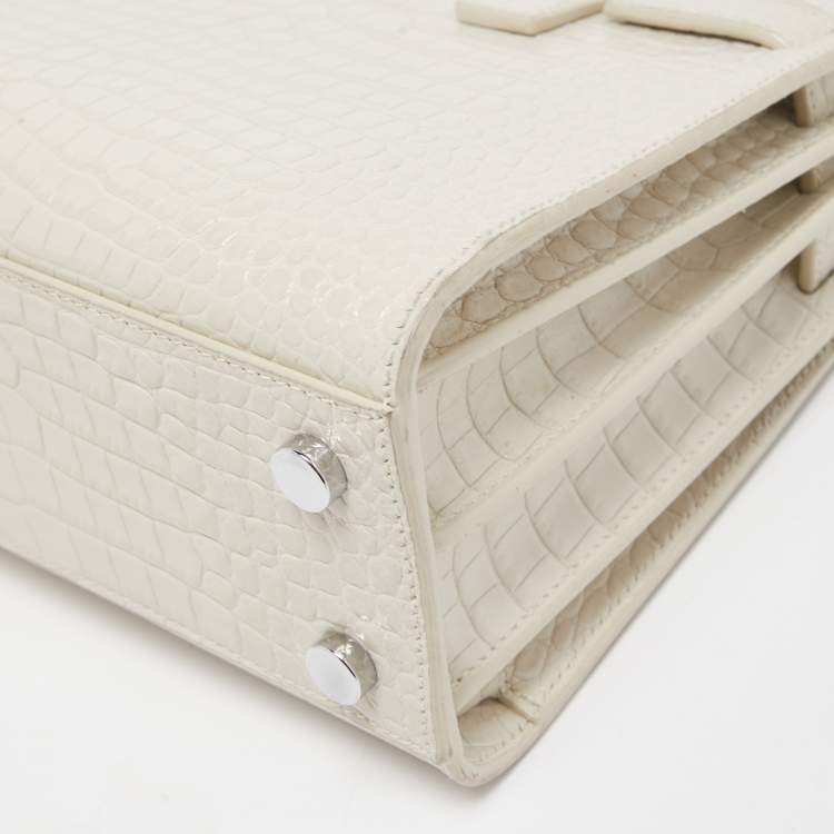 Pre Owned Saint Laurent White Croc Leather Nano Classic Sac De Jour Tote