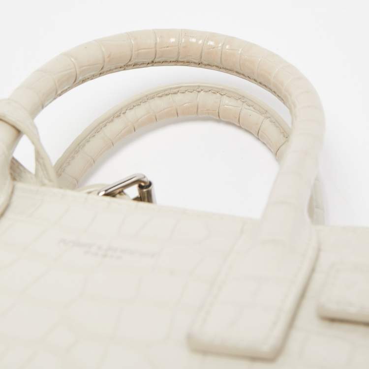Pre Owned Saint Laurent White Croc Leather Nano Classic Sac De Jour Tote