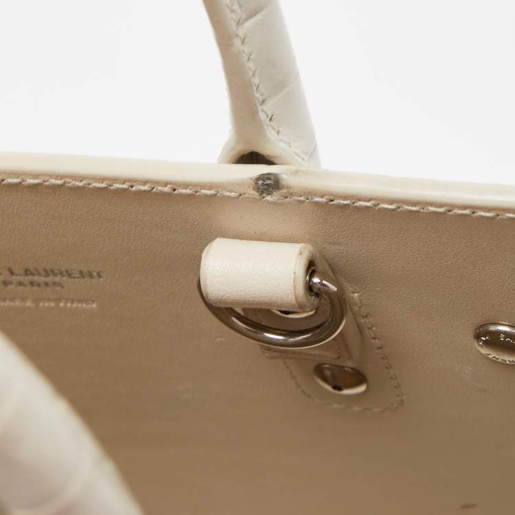 Pre Owned Saint Laurent White Croc Leather Nano Classic Sac De Jour Tote