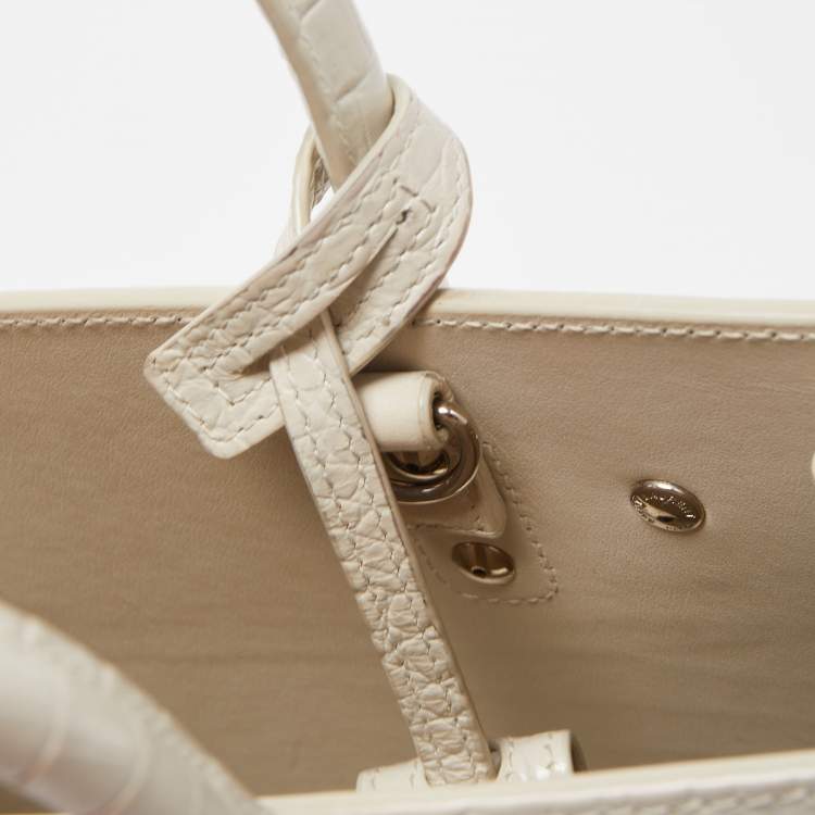 Pre Owned Saint Laurent White Croc Leather Nano Classic Sac De Jour Tote