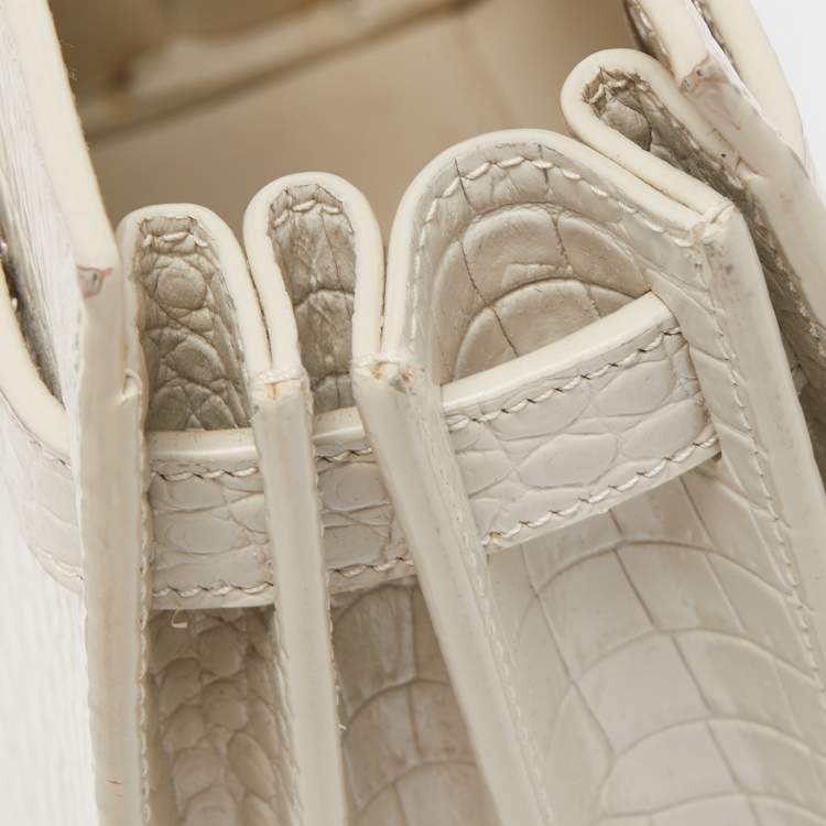Pre Owned Saint Laurent White Croc Leather Nano Classic Sac De Jour Tote