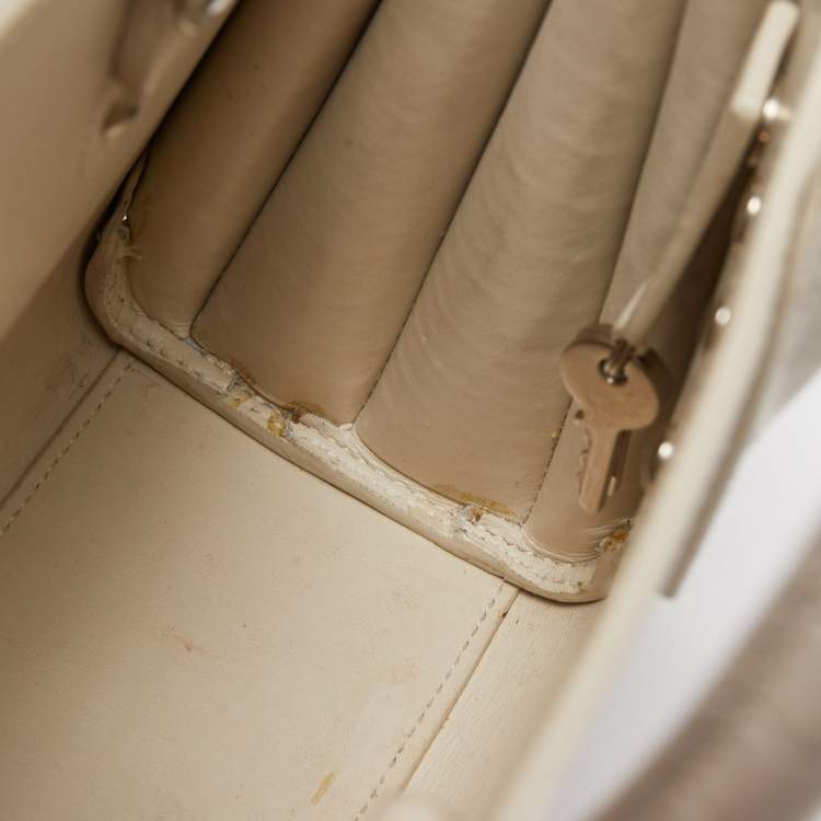 Pre Owned Saint Laurent White Croc Leather Nano Classic Sac De Jour Tote
