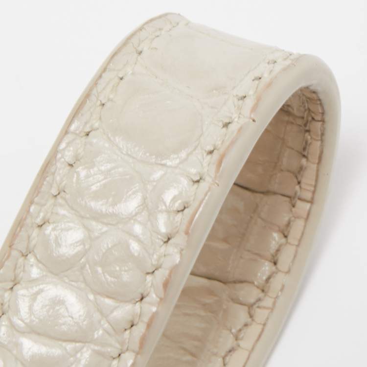 Pre Owned Saint Laurent White Croc Leather Nano Classic Sac De Jour Tote
