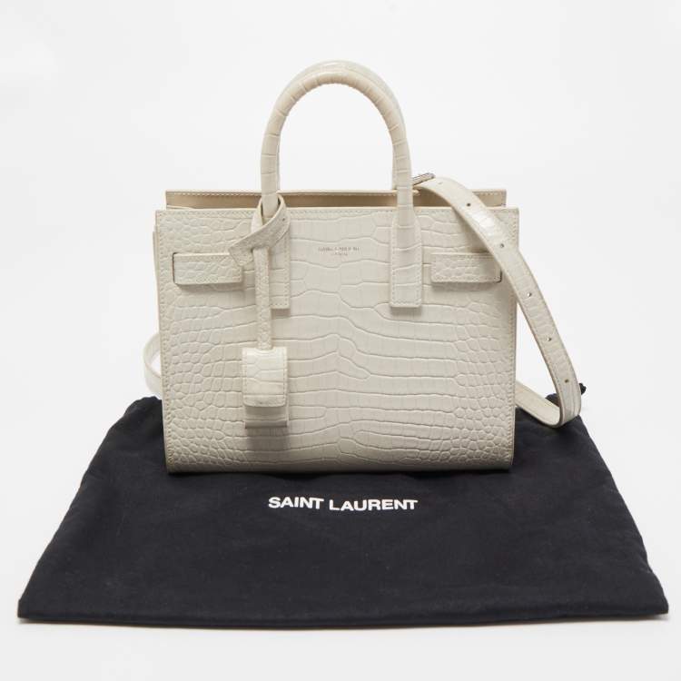Pre Owned Saint Laurent White Croc Leather Nano Classic Sac De Jour Tote