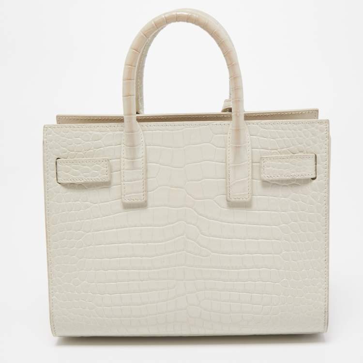 Pre Owned Saint Laurent White Croc Leather Nano Classic Sac De Jour Tote