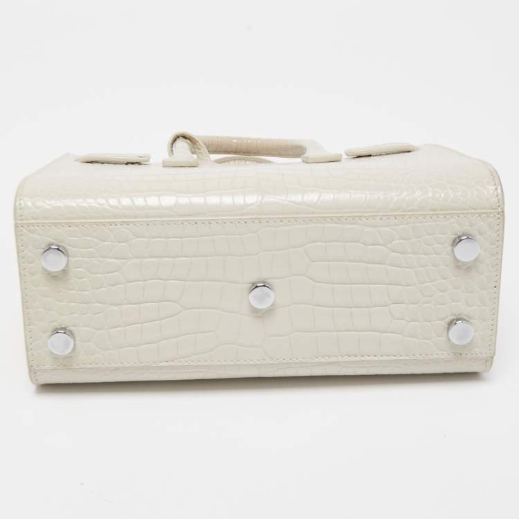 Pre Owned Saint Laurent White Croc Leather Nano Classic Sac De Jour Tote