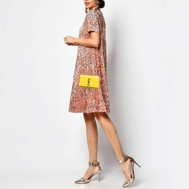 Pre Owned Saint Laurent Yellow Leather Small Monogram Kate Chain Bag