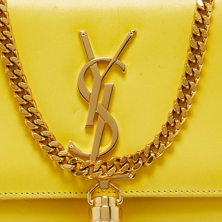 Pre Owned Saint Laurent Yellow Leather Small Monogram Kate Chain Bag