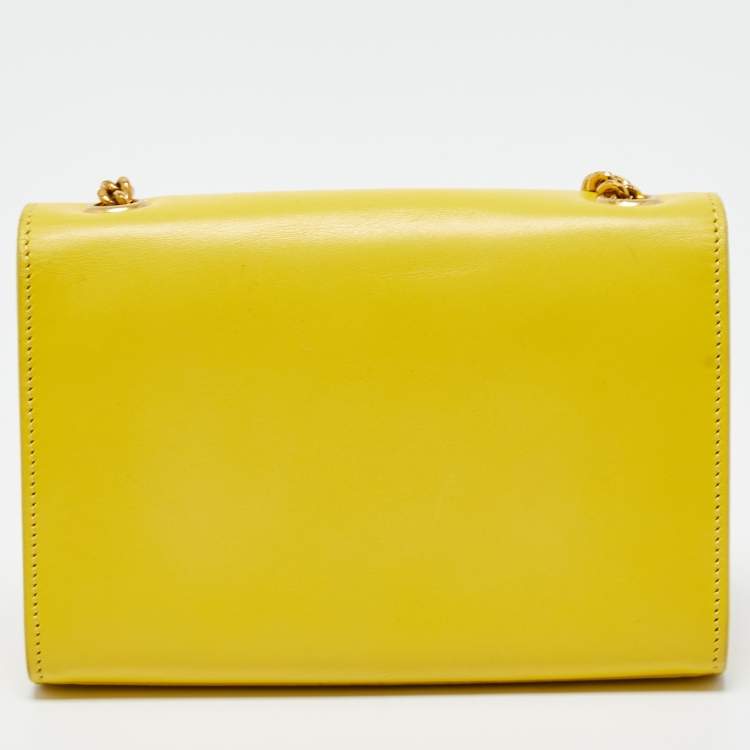 Pre Owned Saint Laurent Yellow Leather Small Monogram Kate Chain Bag