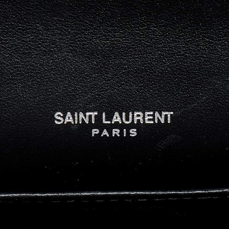 Pre Owned Saint Laurent Black Croc Embossed Leather Uptown Wallet on Chain