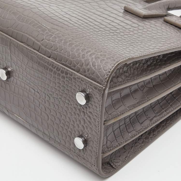 مملوكة مسبقًا Saint Laurent Grey Croc Leather Baby Classic Sac De Jour Tote