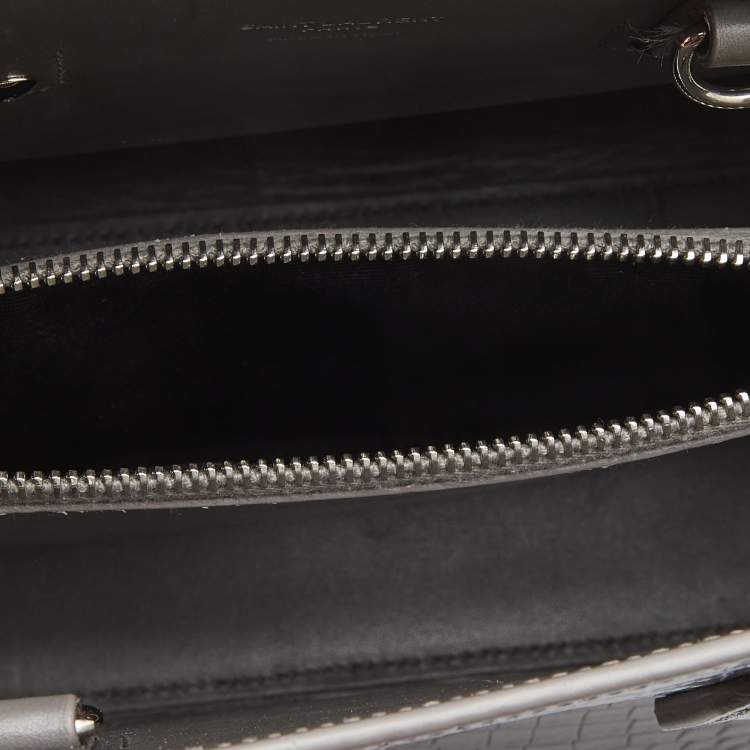 مملوكة مسبقًا Saint Laurent Grey Croc Leather Baby Classic Sac De Jour Tote