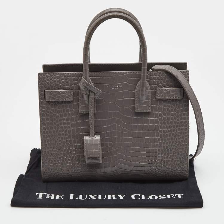 مملوكة مسبقًا Saint Laurent Grey Croc Leather Baby Classic Sac De Jour Tote