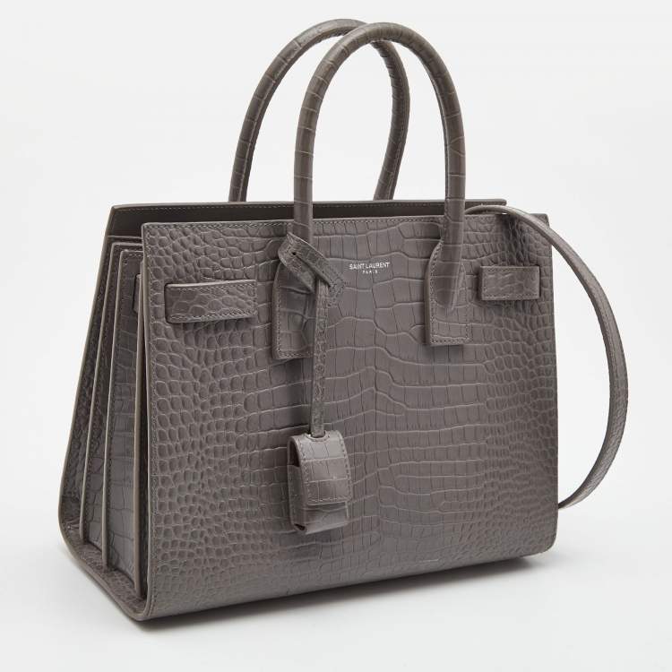 مملوكة مسبقًا Saint Laurent Grey Croc Leather Baby Classic Sac De Jour Tote