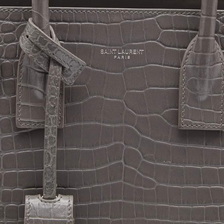 مملوكة مسبقًا Saint Laurent Grey Croc Leather Baby Classic Sac De Jour Tote