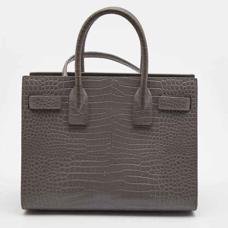 مملوكة مسبقًا Saint Laurent Grey Croc Leather Baby Classic Sac De Jour Tote