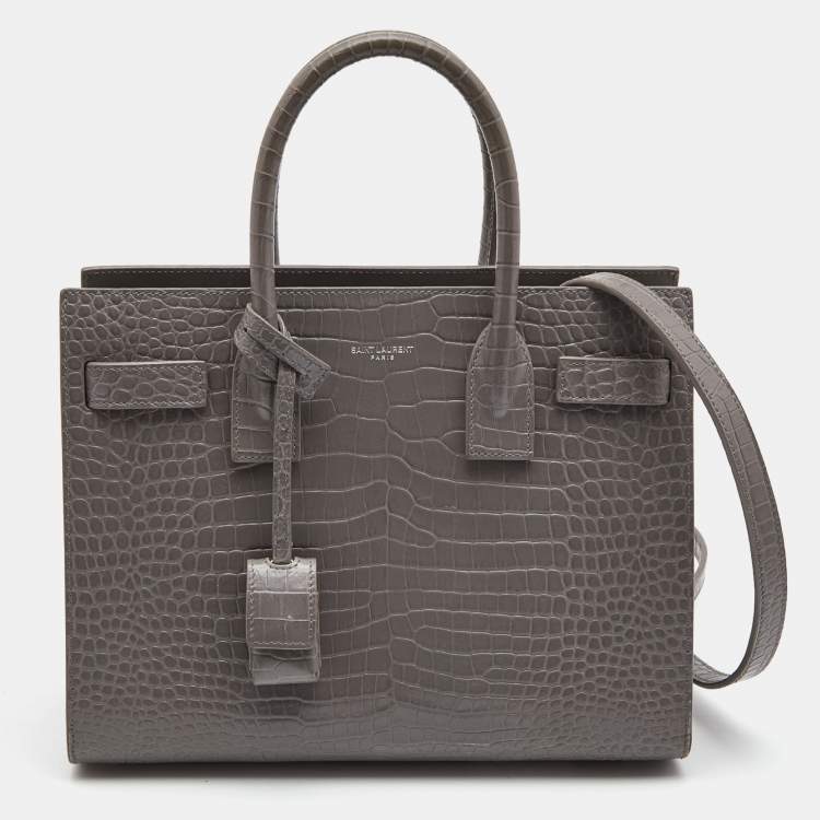 مملوكة مسبقًا Saint Laurent Grey Croc Leather Baby Classic Sac De Jour Tote