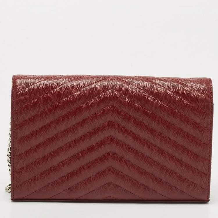 Pre Owned Saint Laurent Red Matelassé Leather Cassandre Wallet on Chain