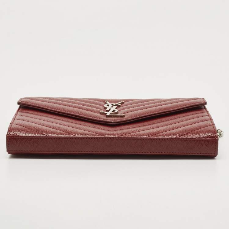 Pre Owned Saint Laurent Red Matelassé Leather Cassandre Wallet on Chain