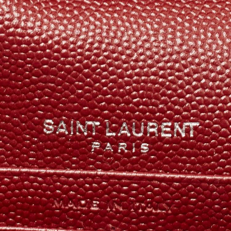 Pre Owned Saint Laurent Red Matelassé Leather Cassandre Wallet on Chain