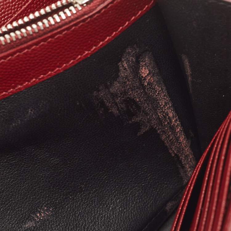 Pre Owned Saint Laurent Red Matelassé Leather Cassandre Wallet on Chain