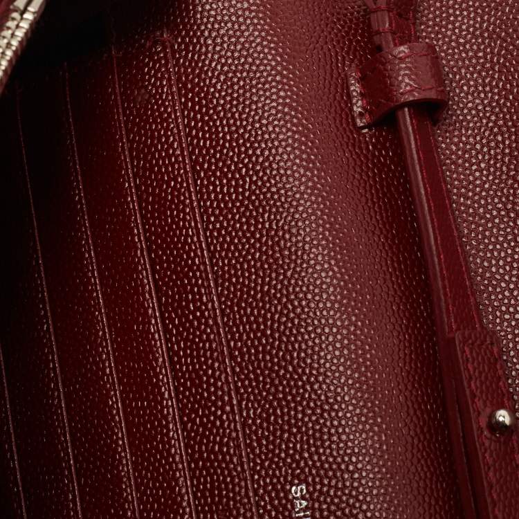 Pre Owned Saint Laurent Red Matelassé Leather Cassandre Wallet on Chain