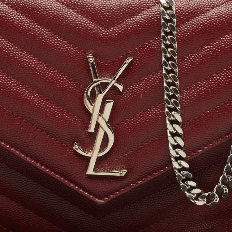 Pre Owned Saint Laurent Red Matelassé Leather Cassandre Wallet on Chain