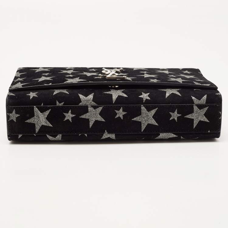 Pre Owned Saint Laurent Black/Silver Suede Medium Kate Star Shoulder Bag