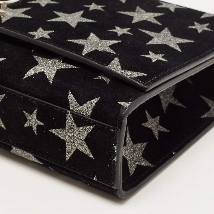 Pre Owned Saint Laurent Black/Silver Suede Medium Kate Star Shoulder Bag
