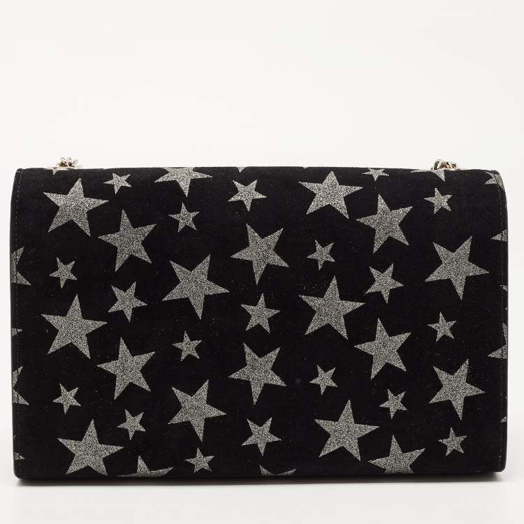 Pre Owned Saint Laurent Black/Silver Suede Medium Kate Star Shoulder Bag