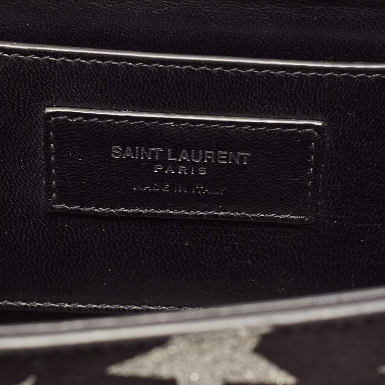 Pre Owned Saint Laurent Black/Silver Suede Medium Kate Star Shoulder Bag