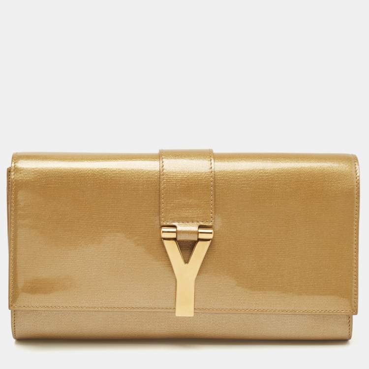 Pre Owned Saint Laurent Gold Coated Canvas Y-Ligne Clutch