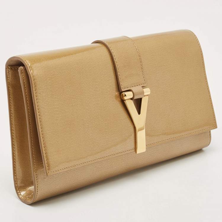 Pre Owned Saint Laurent Gold Coated Canvas Y-Ligne Clutch