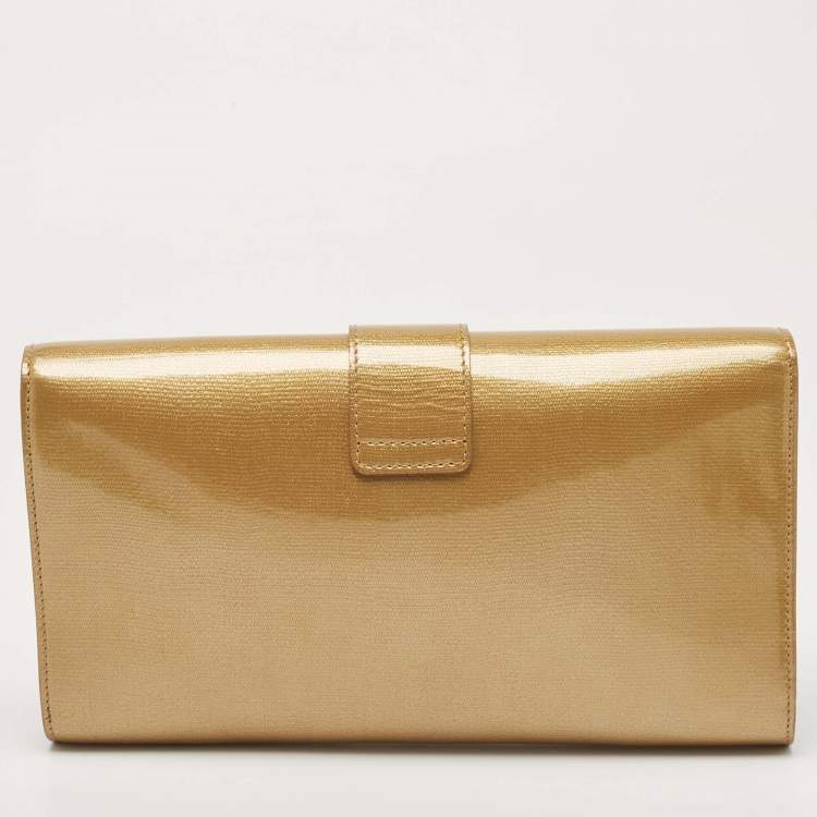 Pre Owned Saint Laurent Gold Coated Canvas Y-Ligne Clutch