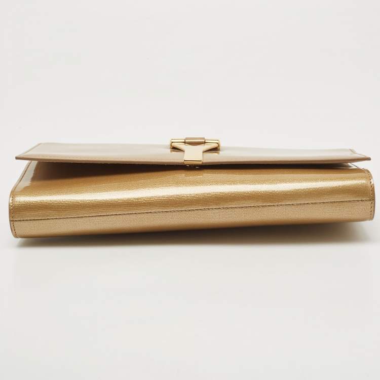 Pre Owned Saint Laurent Gold Coated Canvas Y-Ligne Clutch