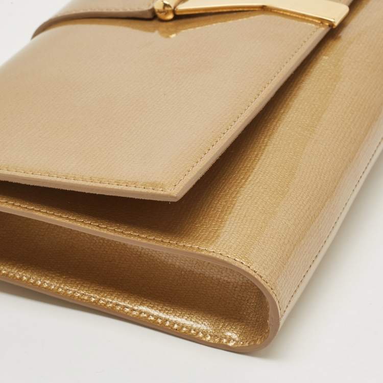 Pre Owned Saint Laurent Gold Coated Canvas Y-Ligne Clutch
