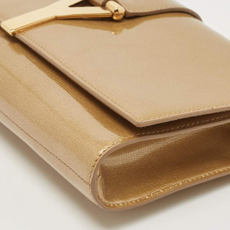 Pre Owned Saint Laurent Gold Coated Canvas Y-Ligne Clutch