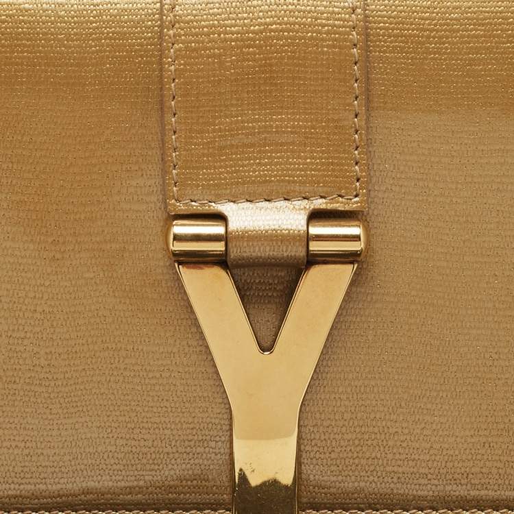 Pre Owned Saint Laurent Gold Coated Canvas Y-Ligne Clutch