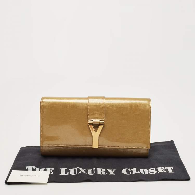 Pre Owned Saint Laurent Gold Coated Canvas Y-Ligne Clutch