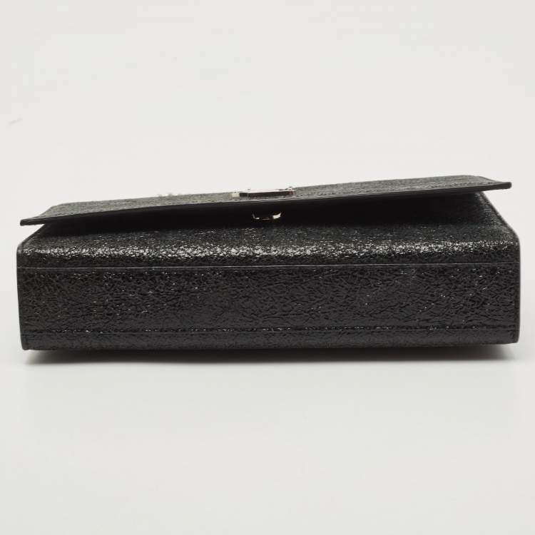 Pre Owned Saint Laurent Black Crinkled Leather Medium Kate Shoulder Bag