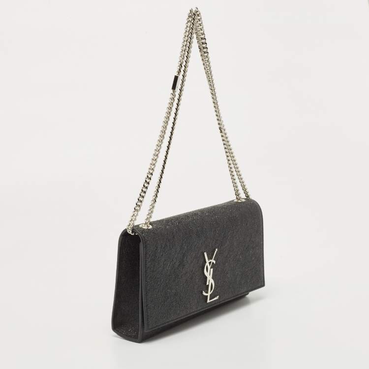 Pre Owned Saint Laurent Black Crinkled Leather Medium Kate Shoulder Bag