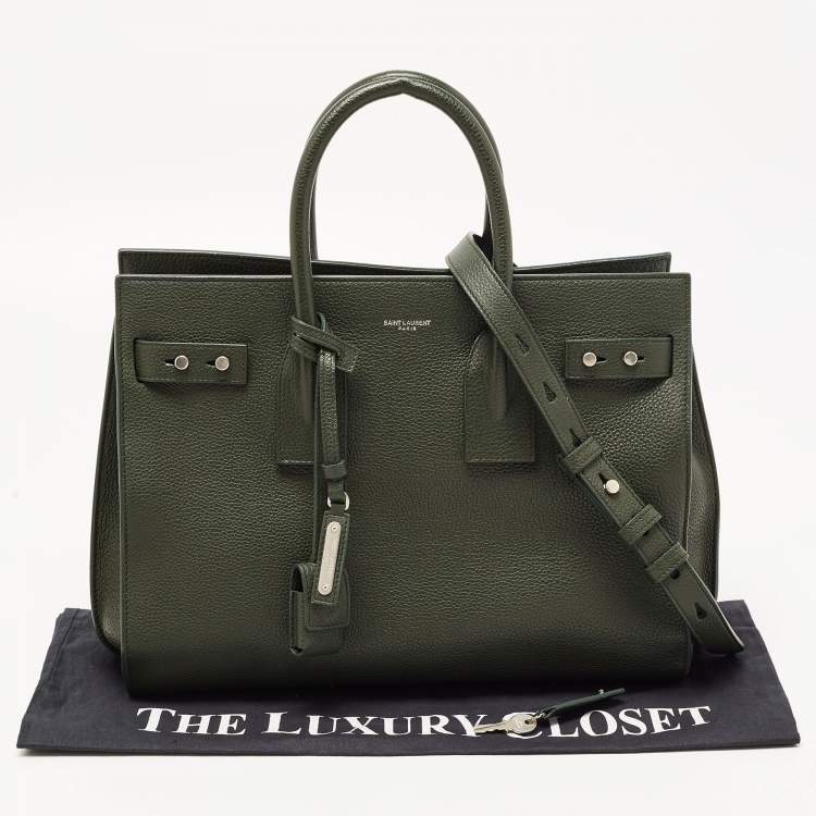 Pre Owned Saint Laurent Dark Green Leather Small Classic Sac De Jour Tote