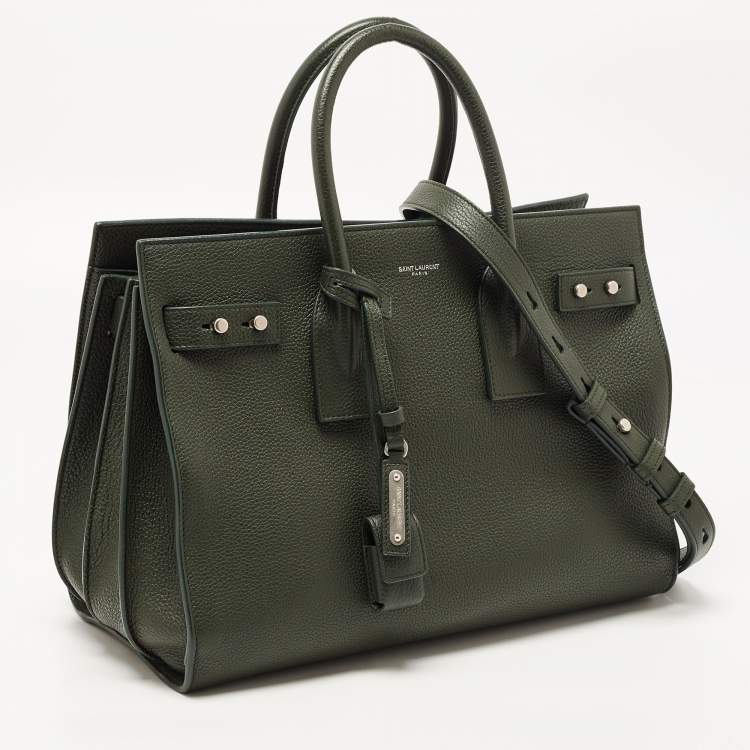 Pre Owned Saint Laurent Dark Green Leather Small Classic Sac De Jour Tote