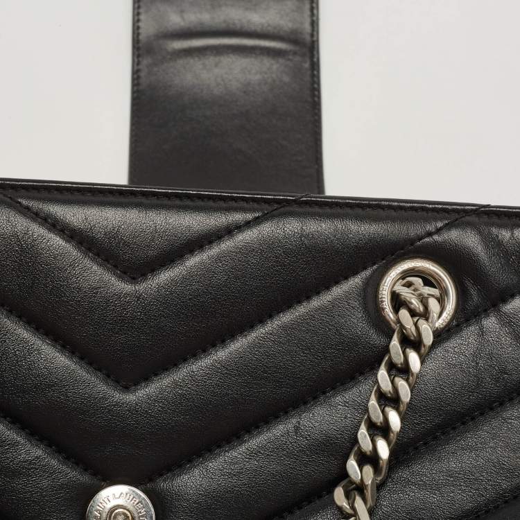 Pre Owned Saint Laurent Black Quilted Y Leather Large Loulou Shopper Tote