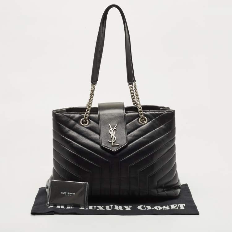 Pre Owned Saint Laurent Black Quilted Y Leather Large Loulou Shopper Tote
