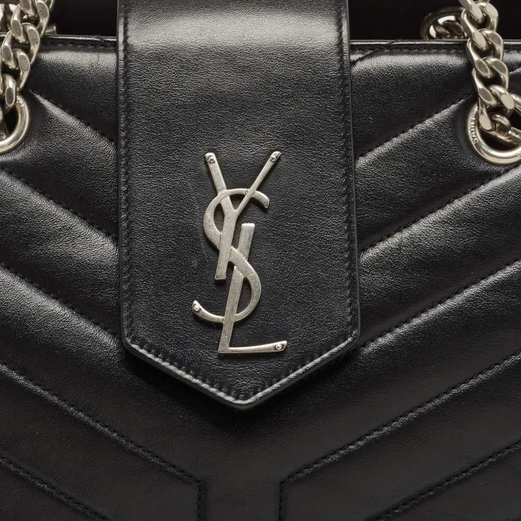 Pre Owned Saint Laurent Black Quilted Y Leather Large Loulou Shopper Tote