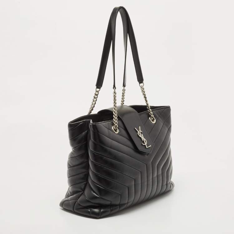 Pre Owned Saint Laurent Black Quilted Y Leather Large Loulou Shopper Tote