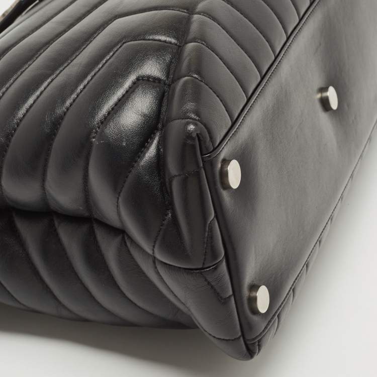 Pre Owned Saint Laurent Black Quilted Y Leather Large Loulou Shopper Tote