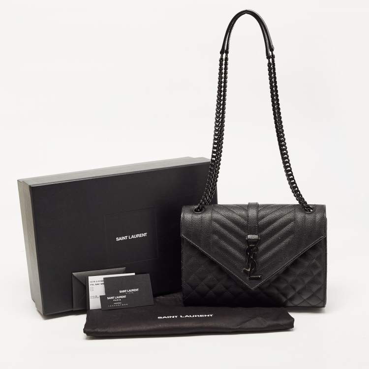 Pre Owned Saint Laurent Black Mix Matelasse Leather Medium Envelope Chain Shoulder Bag